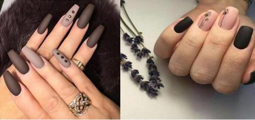 Стильная комбинация бежевого и чёрного цветов в маникюре 35
