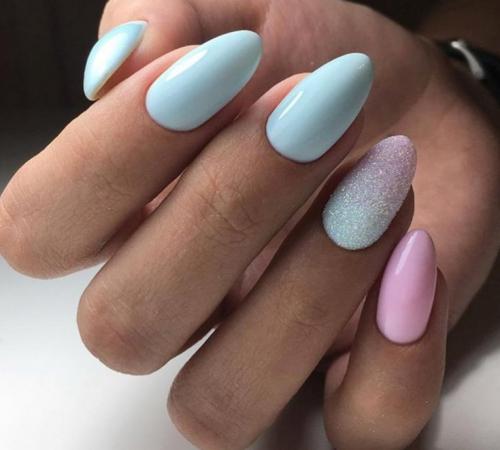 Какие цвета используются для розово-голубых омбре маникюров. Розово голубой маникюр: идеи дизайна и модные варианты применения маникюра в розово-голубом цвете (105 фото + видео)