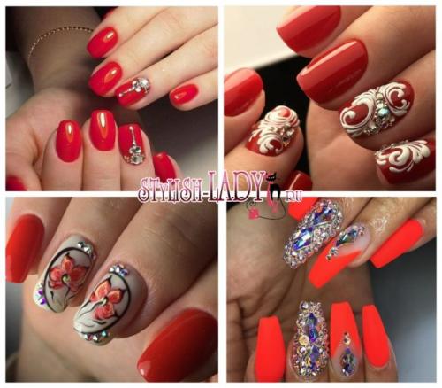 Красный маникюр со стразами на длинные ногти. Особенности выполнения красного маникюра
