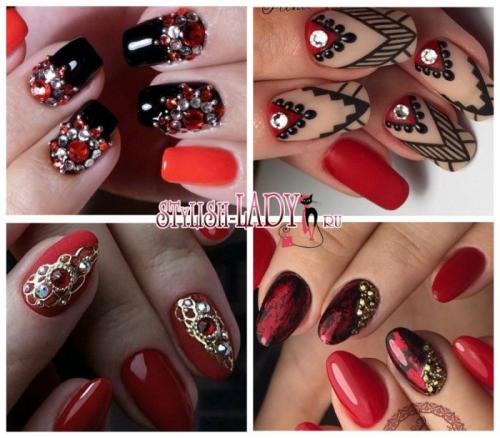 #1 красный маникюр с дизайном стразами. Особенности выполнения красного маникюра