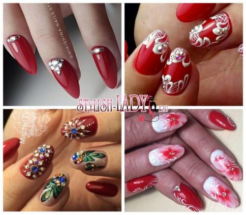 #1 красный маникюр с дизайном стразами. Особенности выполнения красного маникюра