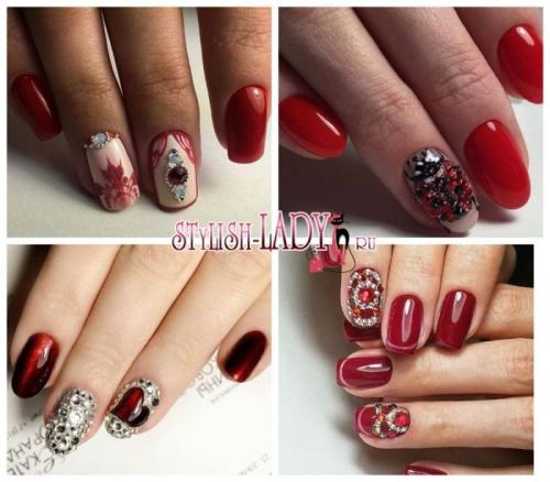 #1 красный маникюр с дизайном стразами. Особенности выполнения красного маникюра