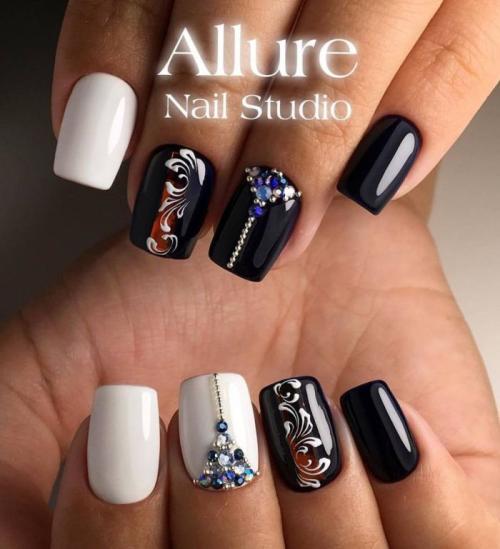 Какие аксессуары можно использовать для создания дизайна ногтей черный розовый белый. Тренды черно-белого маникюра гель-лаком