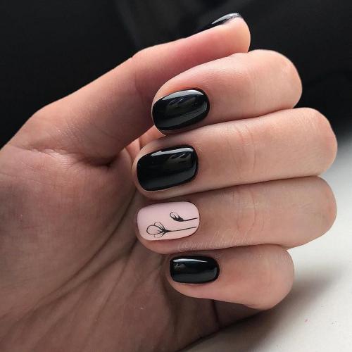 Какие цвета используются для нежного маникюра с черным дизайном