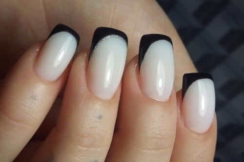 Как можно сделать нежный маникюр с черным дизайном дома. Черный френч для разных форм и длины ногтей