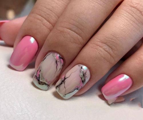 Как создать эффект камень на черном и розовом маникюре. Дизайн мраморного маникюра в фотографиях