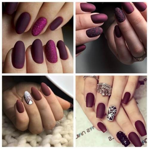 Матовый бордовый маникюр. Бордовые матовые ногти — идеи нескучного дизайна с фото