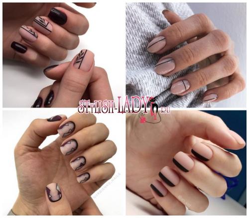 Маникюр черный с телесным. Нюд + черный — 40 идеи модного маникюра с сочетанием черного и нюдового лаков