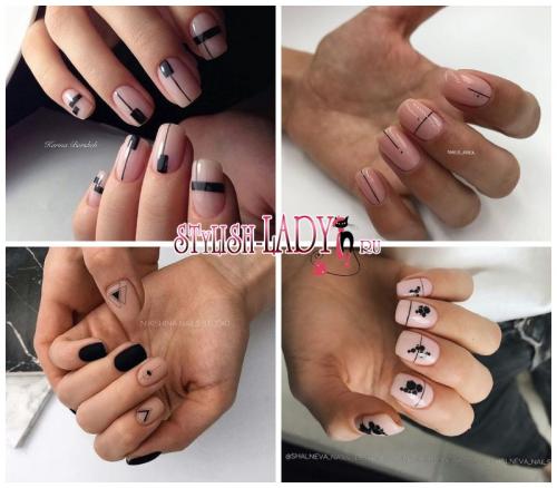 Маникюр черный с телесным. Нюд + черный — 40 идеи модного маникюра с сочетанием черного и нюдового лаков