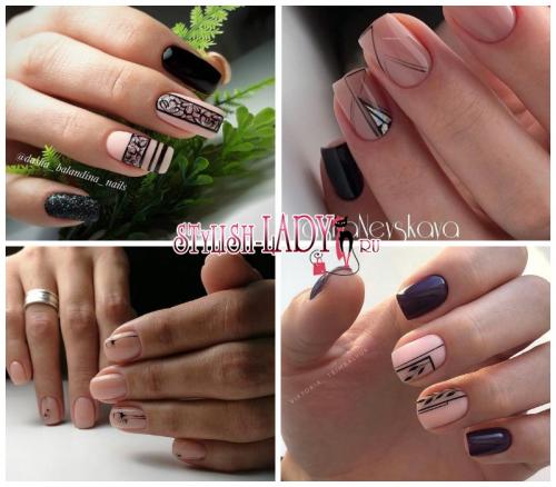 Маникюр черный с телесным. Нюд + черный — 40 идеи модного маникюра с сочетанием черного и нюдового лаков