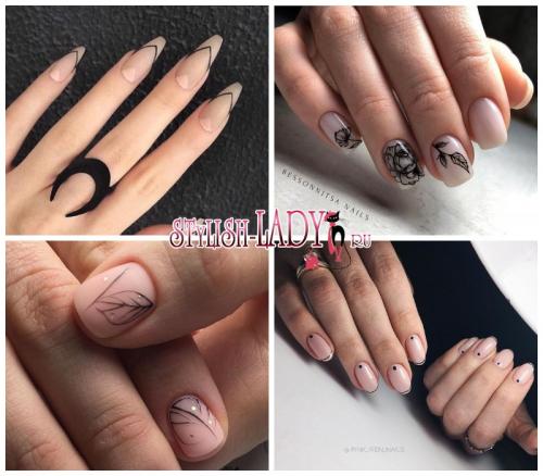 Маникюр черный с телесным. Нюд + черный — 40 идеи модного маникюра с сочетанием черного и нюдового лаков