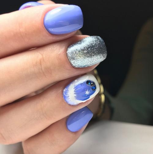 Голубой маникюр с блестками. Идеи голубого маникюра с блестками