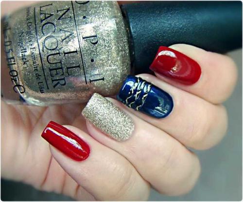 Красный маникюр с синим. Красно синий маникюр — модные тенденции, особенности дизайна и сочетания красного с синим (150 фото)