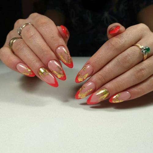 Френч с золотом и серебром. Варианты дизайна красного френча