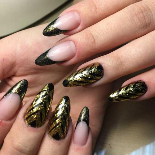 Золотой френч на черном. Френч в сочетании с черным и золотым