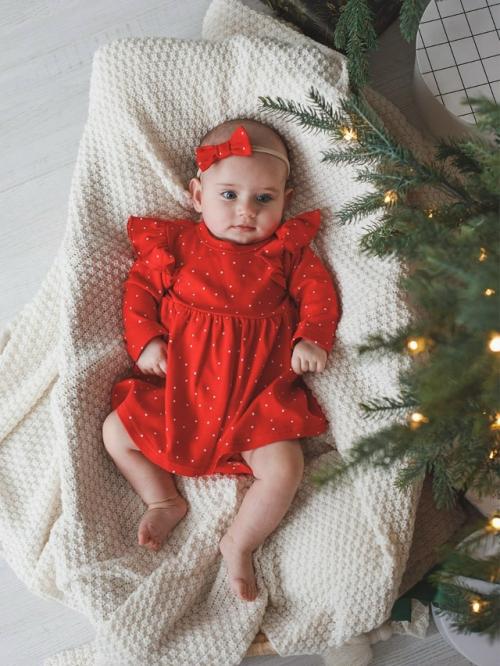 Новогодние комплекты для малышей: платье - боди и слипы.
