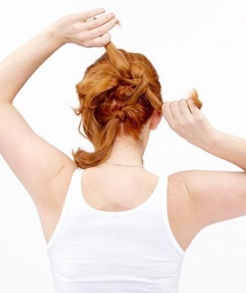 Мастер-класс: высокая прическа из узелков. 03