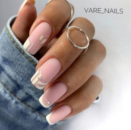 Подборка идей квадратного френча на длинные ногти. 02