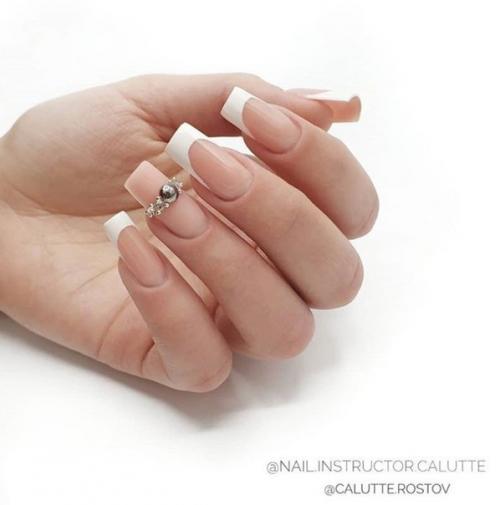 Подборка идей квадратного френча на длинные ногти. 06