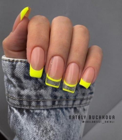 Подборка идей квадратного френча на длинные ногти. 09