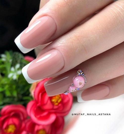 Подборка идей квадратного френча на длинные ногти. 01