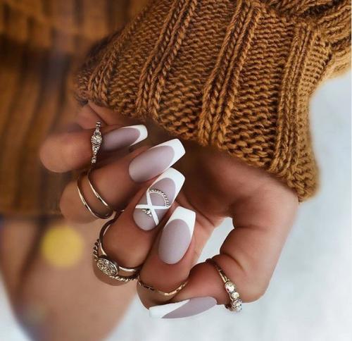 Подборка идей квадратного френча на длинные ногти. 05