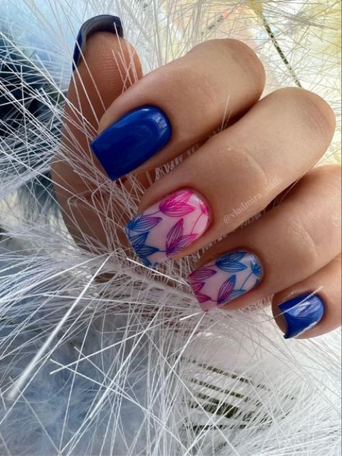 Маникюр на квадратные ногти. 09