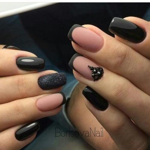 Подборка маникюра с чёрным френчем. 03