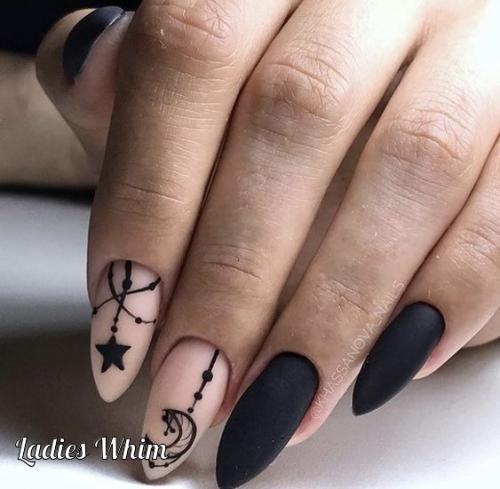 Матовый маникюр - черный и розовый. 01