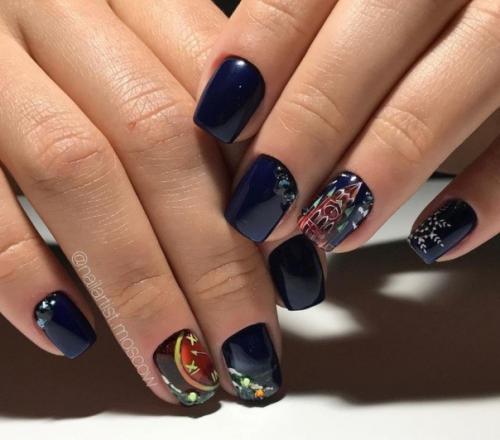 Подборка новых Идей дизайна маникюра в синем цвете. 09