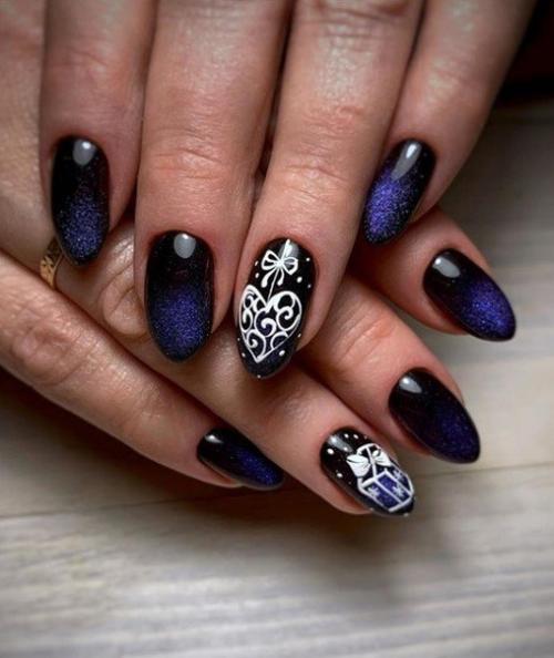 Подборка новогоднего синего маникюра. 01