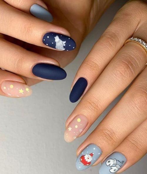 Подборка новогоднего синего маникюра. 03