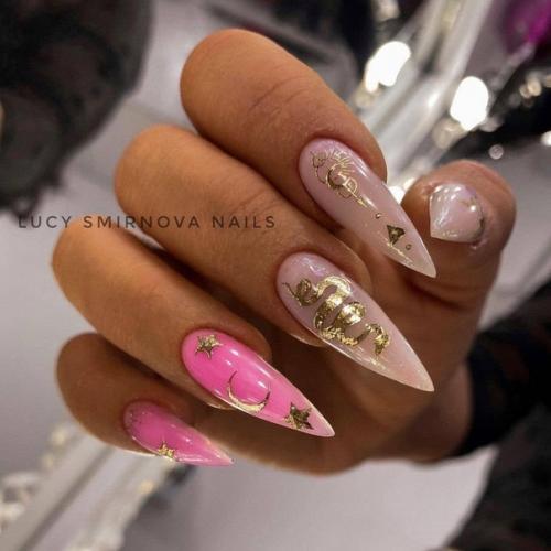 Розовый маникюр с дизайном. 07