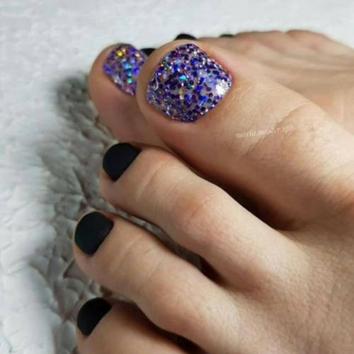 Идеи матового, синего педикюра. 07