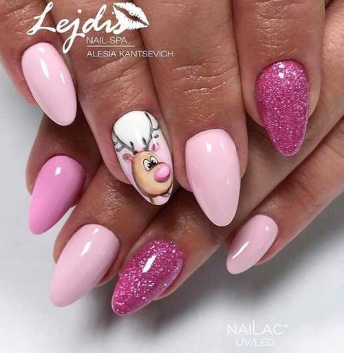 Зимний маникюр с оленями. 07