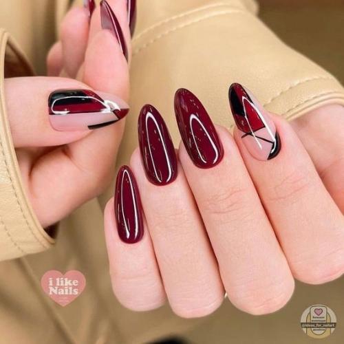 Невероятно милые идеи дизайна маникюра в бордовом цвете. 07