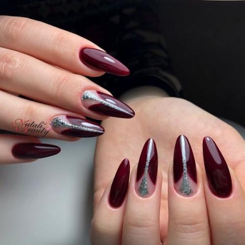 Невероятно милые идеи дизайна маникюра в бордовом цвете. 04