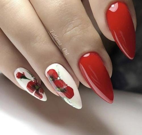 Красный маникюр 2024 года. 03