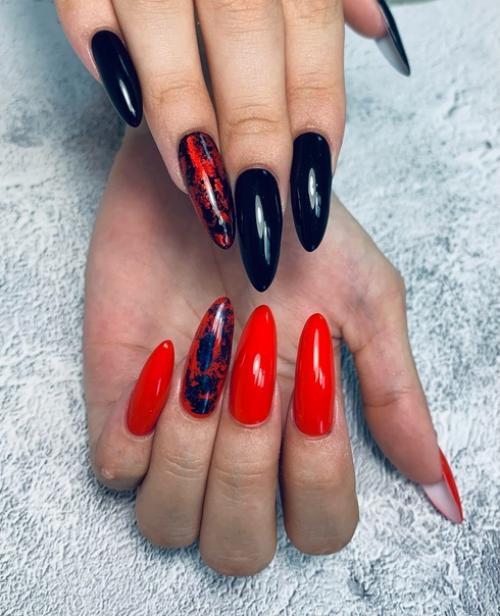 Маникюр красный с чёрным - классика, который из моды никогда не уходит. 01