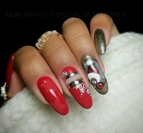 Красный маникюр с золотом. 04