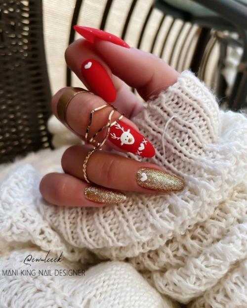Красный маникюр с золотом. 09