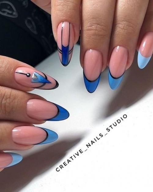 Стильные идеи синего маникюра на длинные и короткие ногти. 01