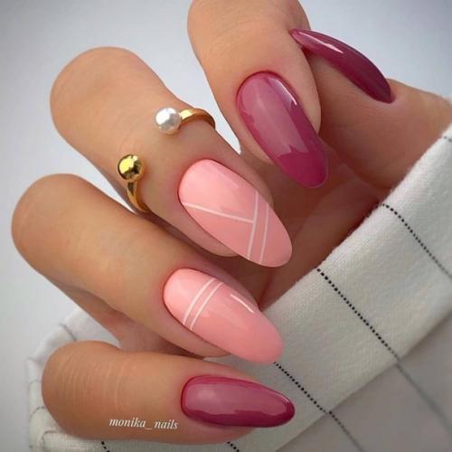 Несколько красивых фото идей розового маникюра с дизайном для длинных ноготков. 01