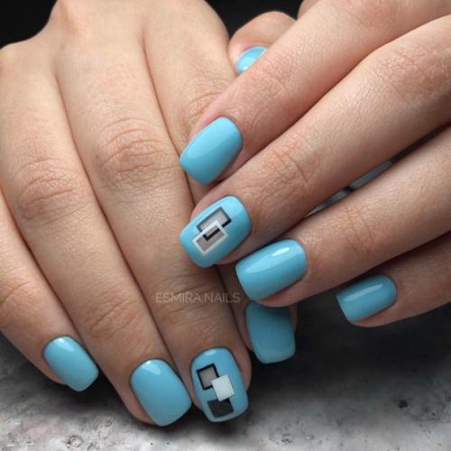 Маникюр в оттенках голубого небесно. 05