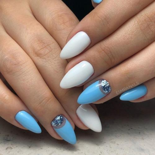 Маникюр в оттенках голубого небесно. 06