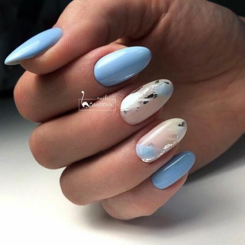 Идеи маникюра в нежно голубом цвете. 01