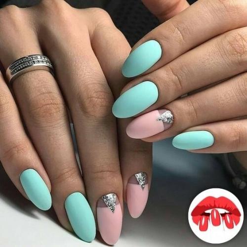 Идеи маникюра в нежно голубом цвете. 07