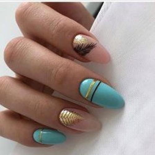 Идеи маникюра в нежно голубом цвете. 03