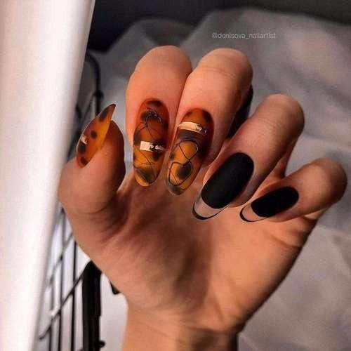 Подборка идей с паутинкой, разводами на разную форму ногтей. 01