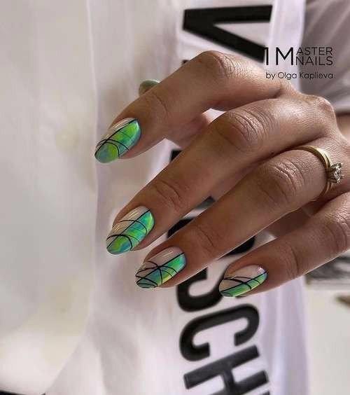 Подборка идей с паутинкой, разводами на разную форму ногтей. 02